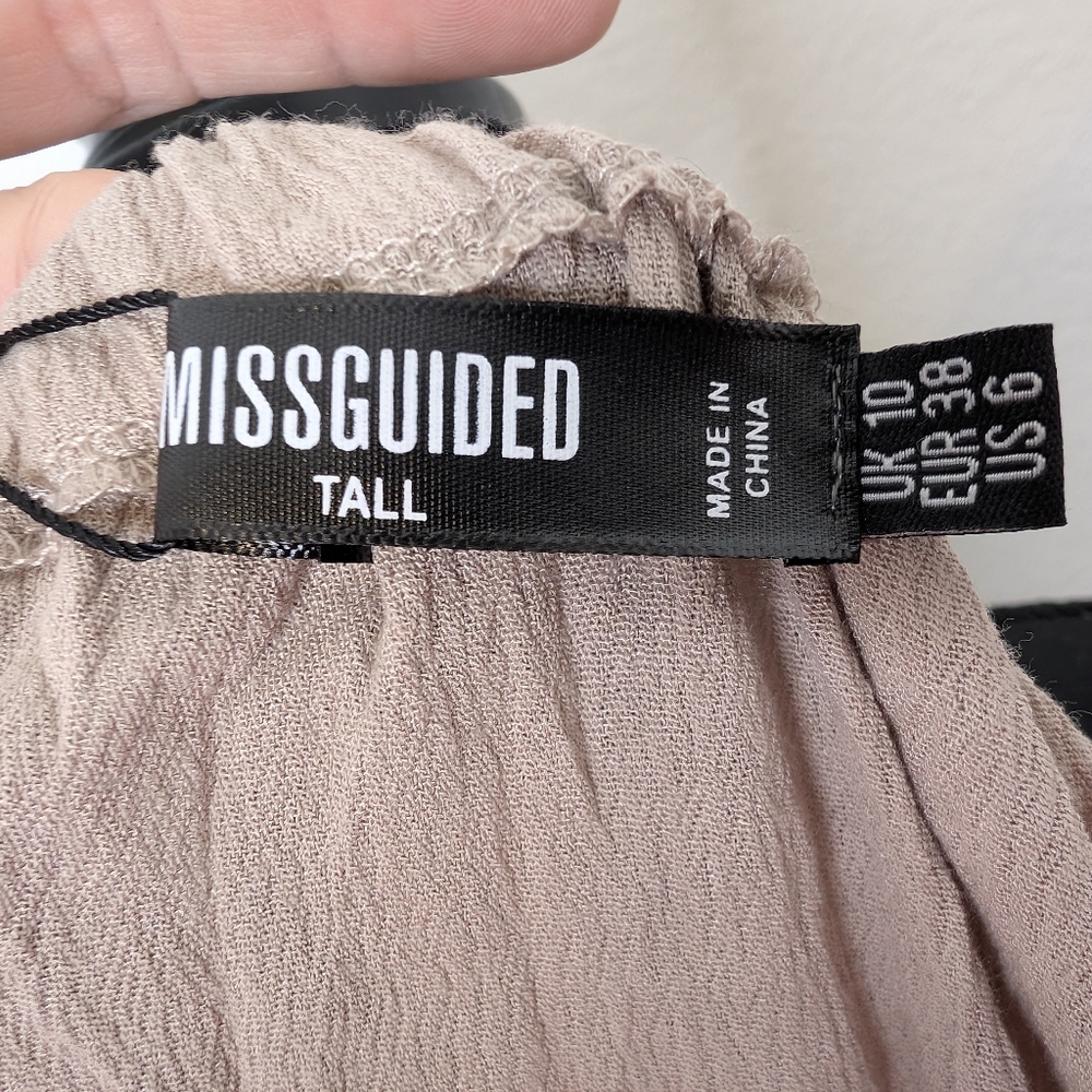 💘 NWT Missguided Taupe Bardot Tassel Dress Size 6 - Picture 5 of 8